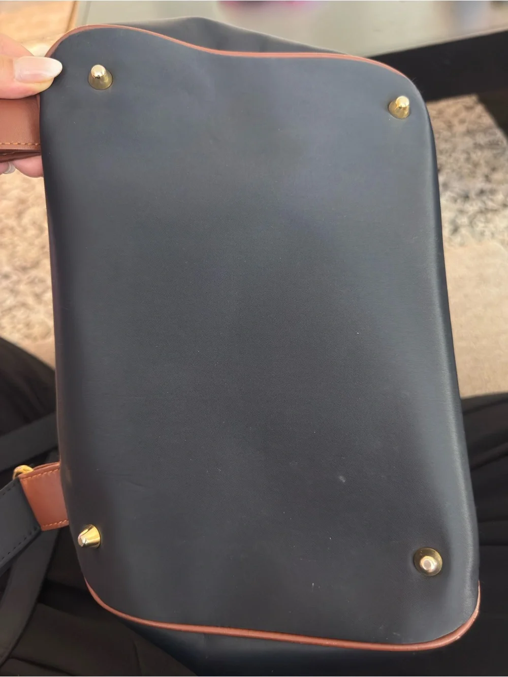 Yves Saint Laurent Navy Blue and Brown Leather-Trim Backpack